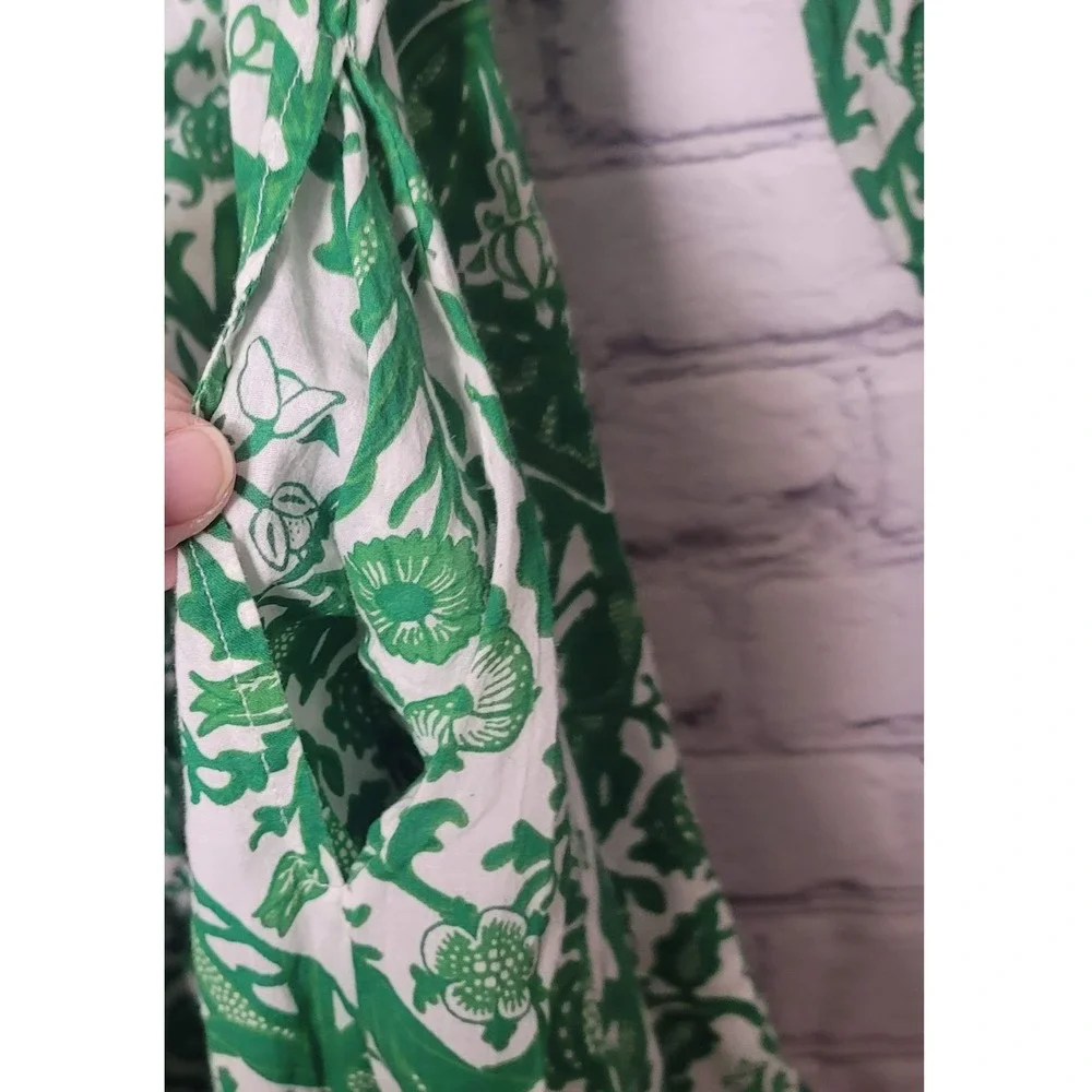 Goa Paris Green White Floral Cotton Shirt Dress 3/4 Sleeve Pockets M Cottagecore